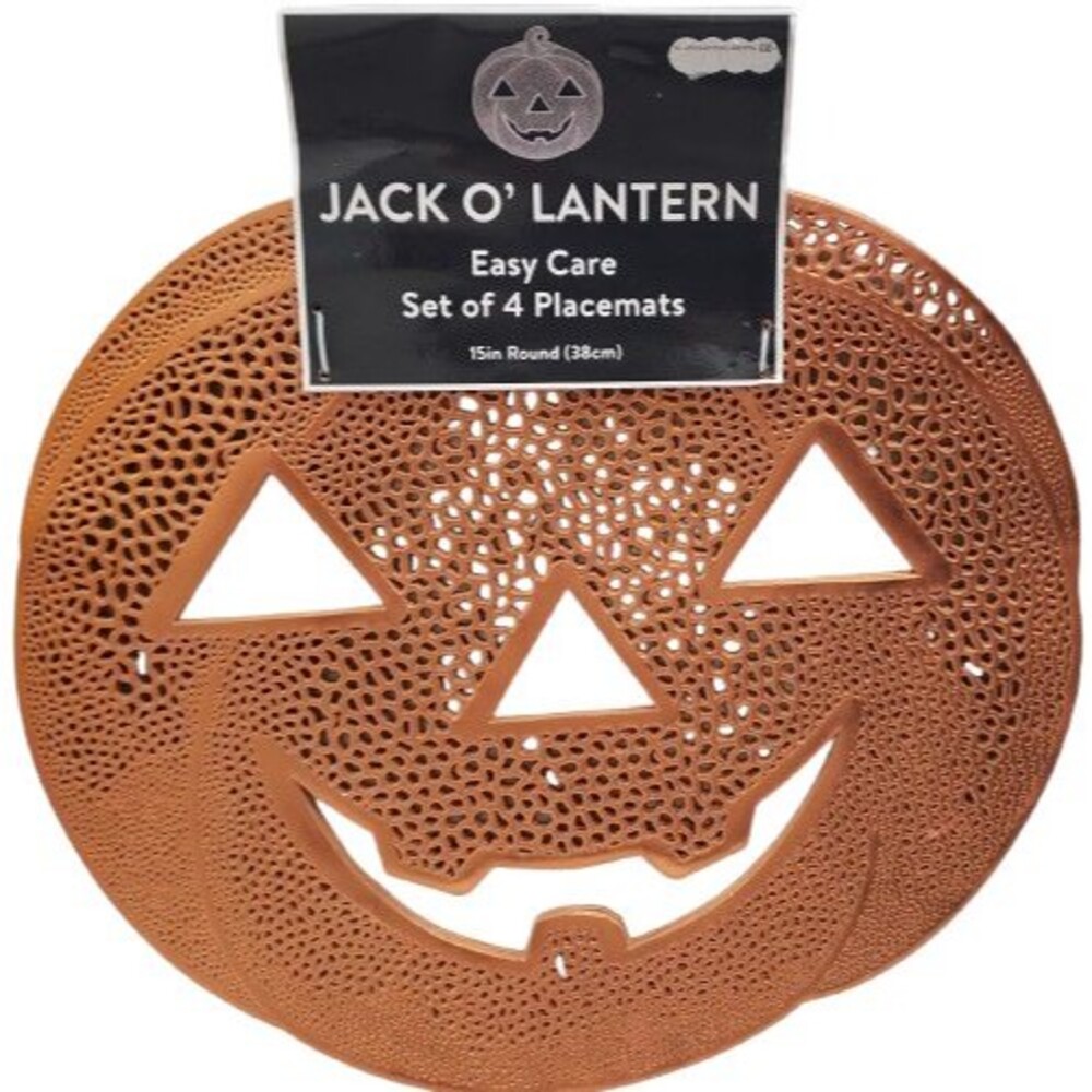 4 Round Vinyl In/Outdoor Placemats (15") HALLOWEEN PUMPKIN JACK O'LANTERN, BM
